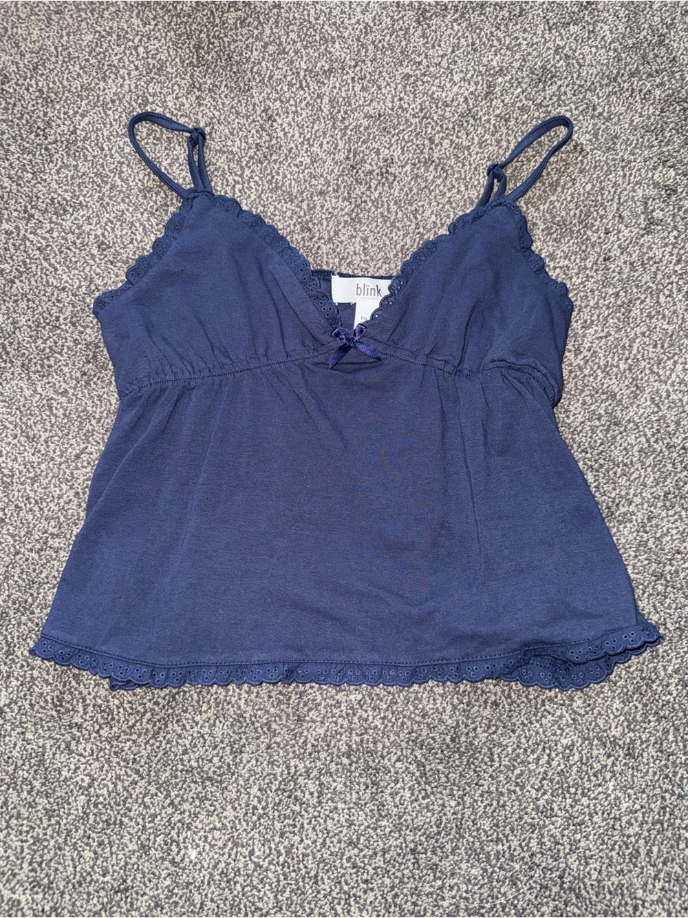Blink Lounge Navy Babydoll Lace Trim Cami Tank Top NWT Size Medium